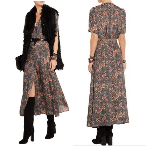 Isabel Marant Étoile Shania Floral-Print Midi Dress in Charcoal - Picture 1 of 11